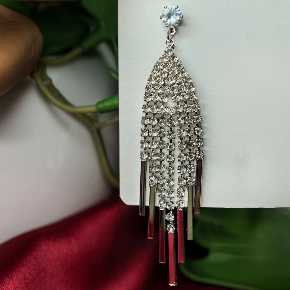Silver and Gold-Plated Crystal Long Dangler Earrings for Women মহিলাদের জন্য রাজকীয় ক্রিস্টাল ড্যাংলার ইয়াররিং কালেকশন - Image 6