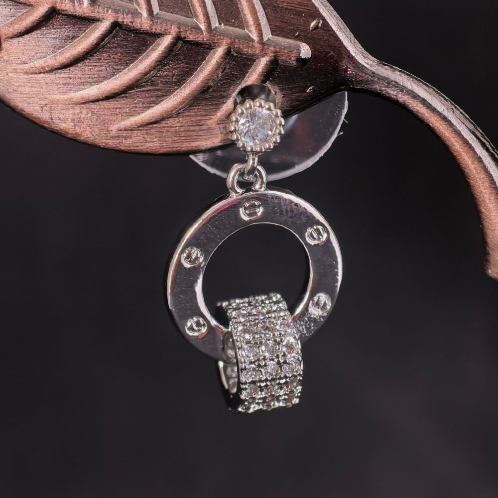 Silver and Gold Toned Circle with White Stone Earrings for Women মহিলাদের জন্য রাজকীয় সার্কেল ড্রপ ইয়াররিং কালেকশন - Image 6