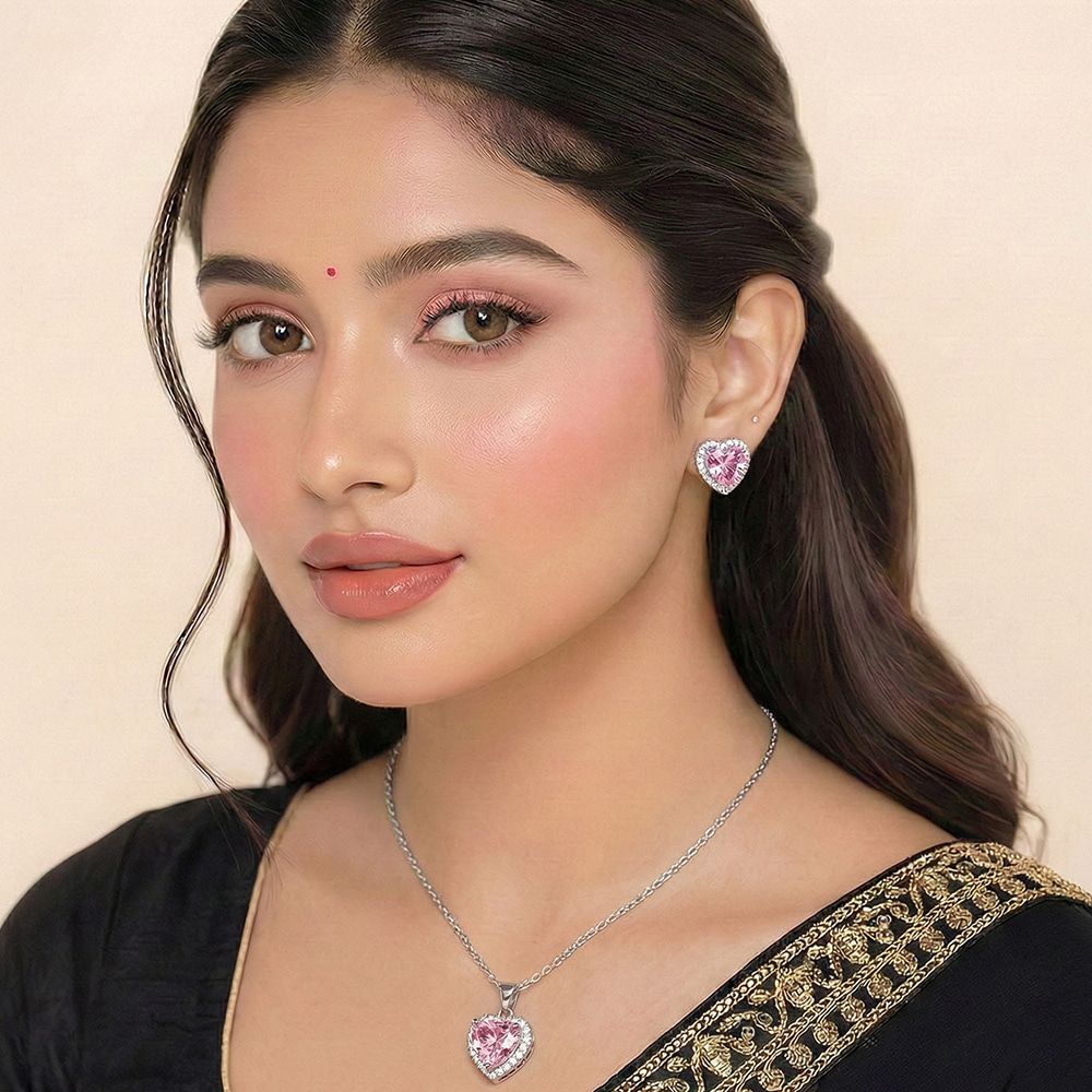 Heart Shape Stone Fashion Necklace Set For Women – মহিলাদের জন্য রোমান্টিক হার্ট শেপ স্টোনে তৈরি আকর্ষণীয় ফ্যাশন নেকলেস সেট - Image 17