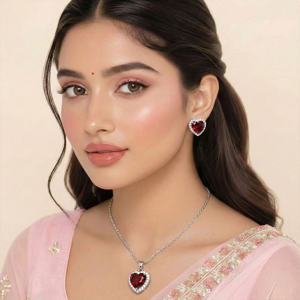 Heart Shape Stone Fashion Necklace Set For Women – মহিলাদের জন্য রোমান্টিক হার্ট শেপ স্টোনে তৈরি আকর্ষণীয় ফ্যাশন নেকলেস সেট - Image 16