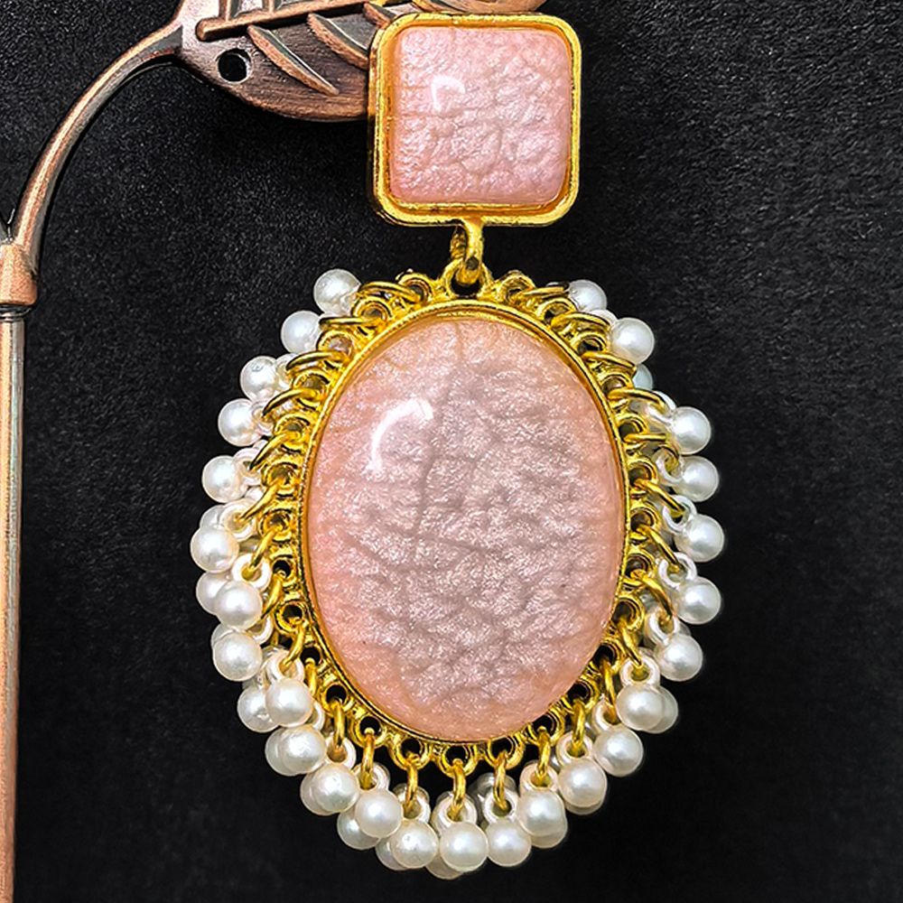 Gold-plated earrings with monalisa stones – মহিলাদের জন্য ড্যাংলিং স্টোন ও পার্ল ইয়াররিং - Image 16