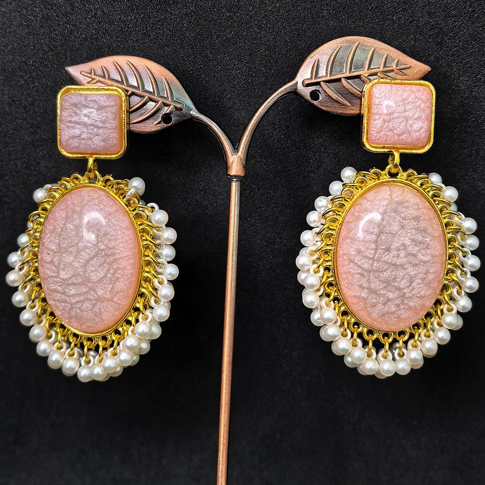 Gold-plated earrings with monalisa stones – মহিলাদের জন্য ড্যাংলিং স্টোন ও পার্ল ইয়াররিং - Image 14