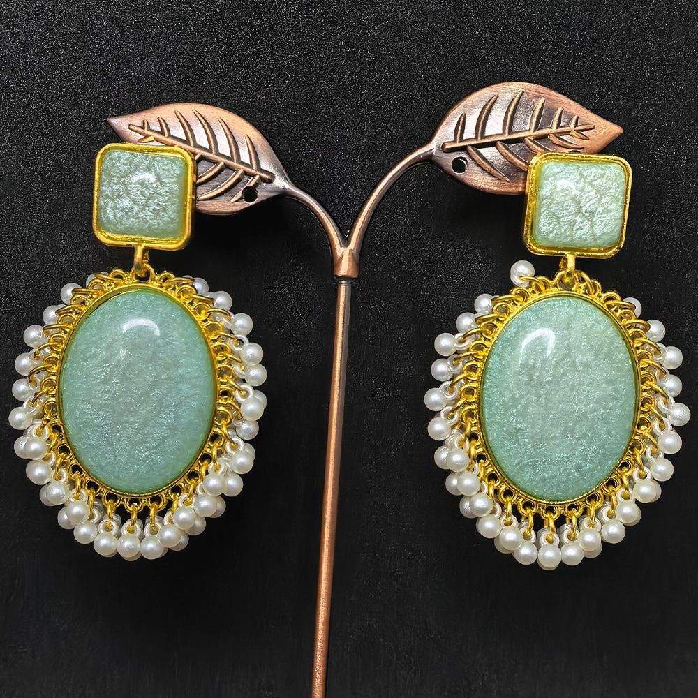 Gold-plated earrings with monalisa stones – মহিলাদের জন্য ড্যাংলিং স্টোন ও পার্ল ইয়াররিং - Image 9