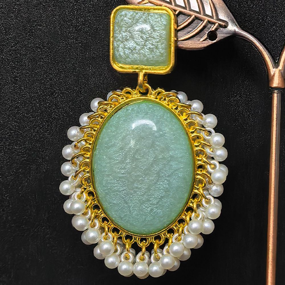 Gold-plated earrings with monalisa stones – মহিলাদের জন্য ড্যাংলিং স্টোন ও পার্ল ইয়াররিং - Image 10