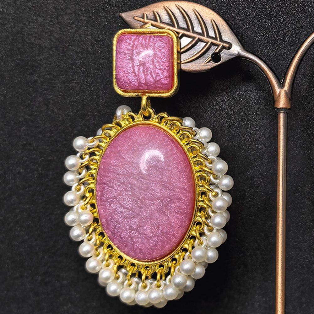 Gold-plated earrings with monalisa stones – মহিলাদের জন্য ড্যাংলিং স্টোন ও পার্ল ইয়াররিং - Image 18