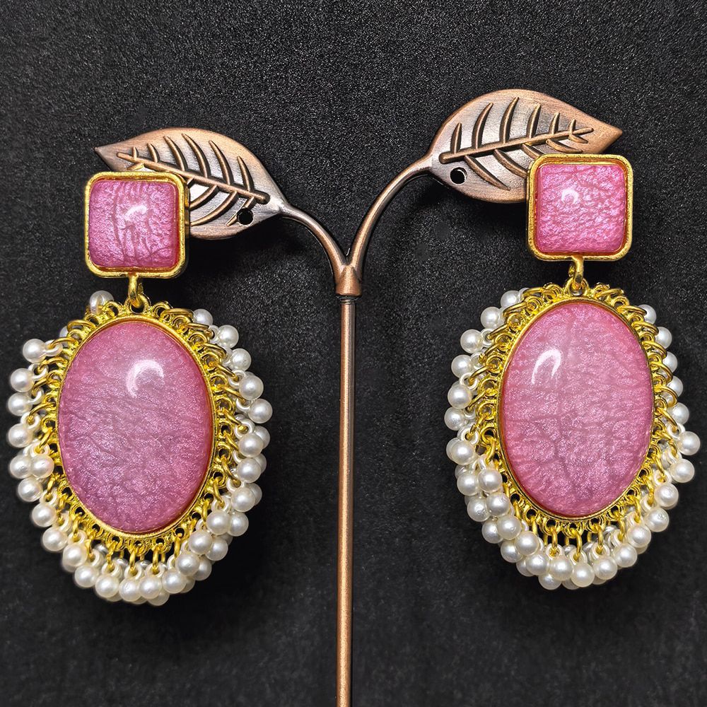 Gold-plated earrings with monalisa stones – মহিলাদের জন্য ড্যাংলিং স্টোন ও পার্ল ইয়াররিং