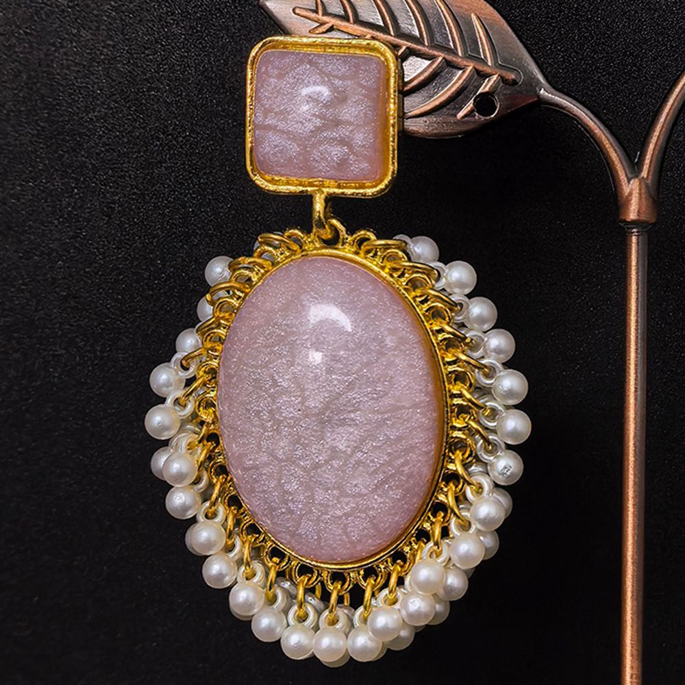 Gold-plated earrings with monalisa stones – মহিলাদের জন্য ড্যাংলিং স্টোন ও পার্ল ইয়াররিং - Image 7