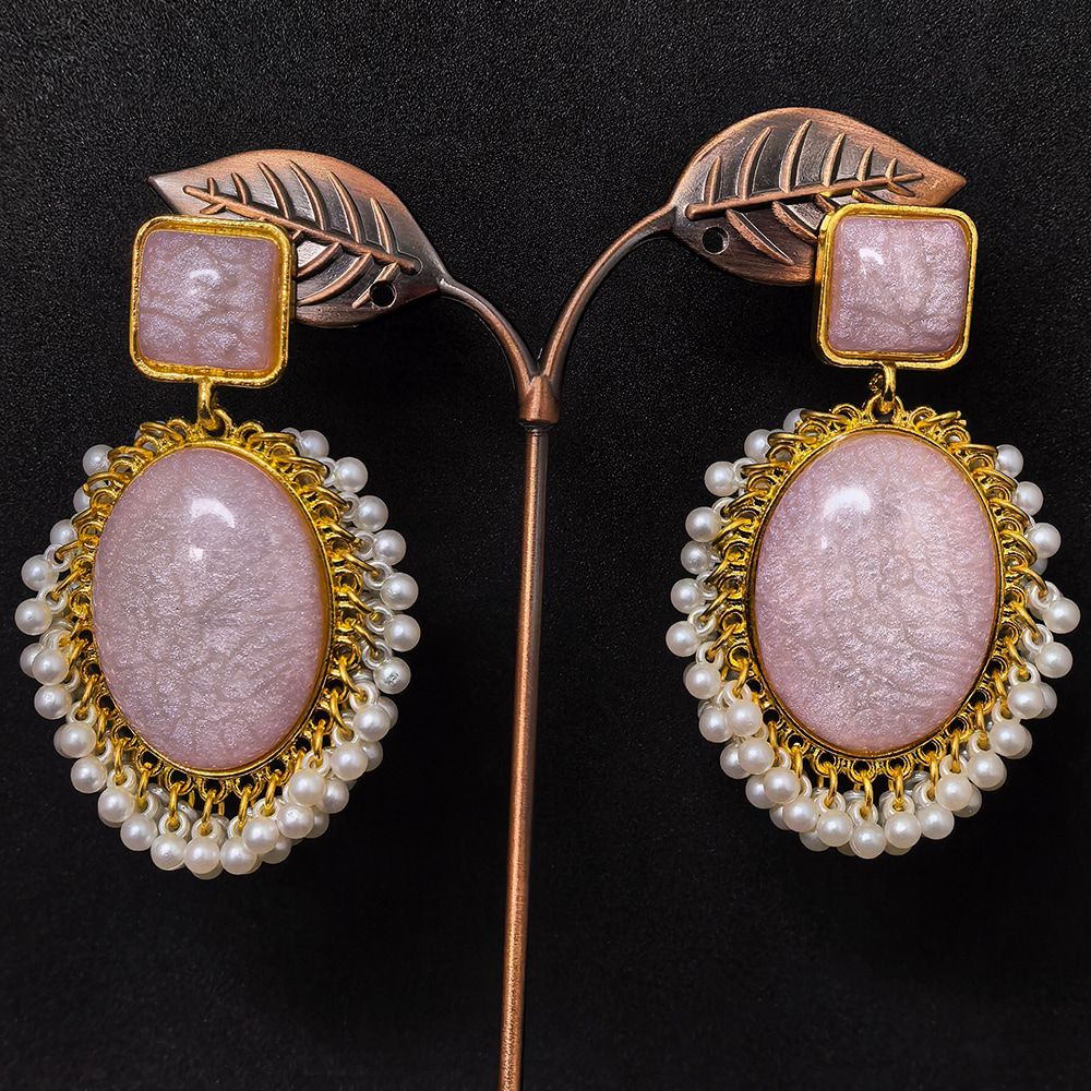 Gold-plated earrings with monalisa stones – মহিলাদের জন্য ড্যাংলিং স্টোন ও পার্ল ইয়াররিং - Image 5