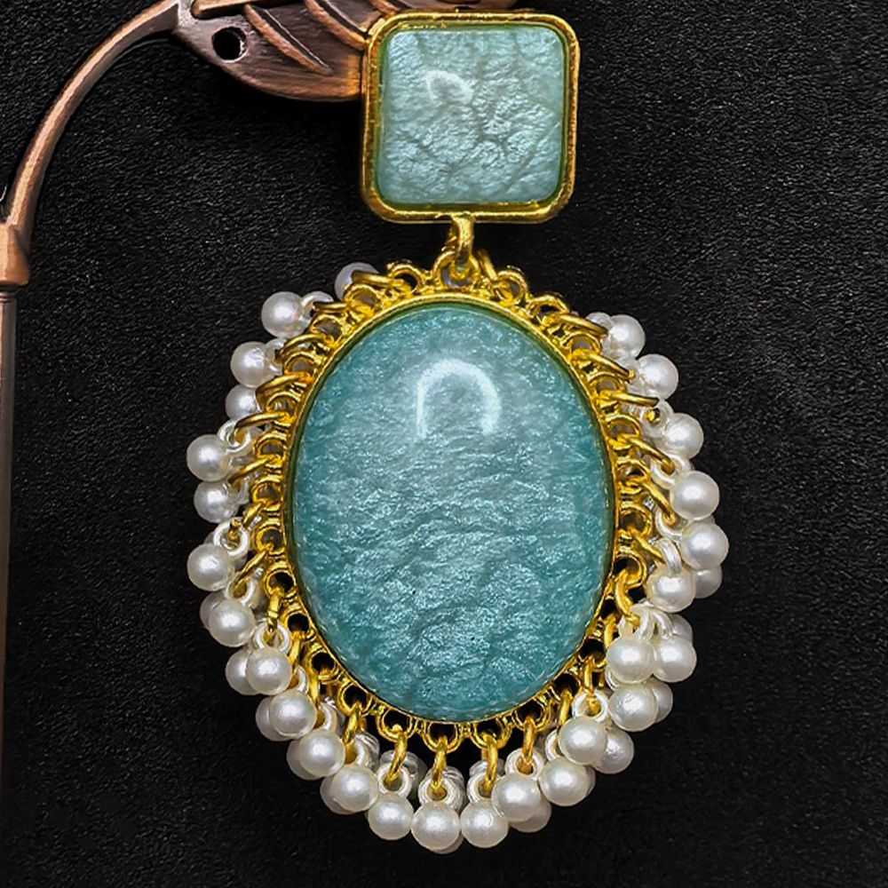 Gold-plated earrings with monalisa stones – মহিলাদের জন্য ড্যাংলিং স্টোন ও পার্ল ইয়াররিং - Image 11