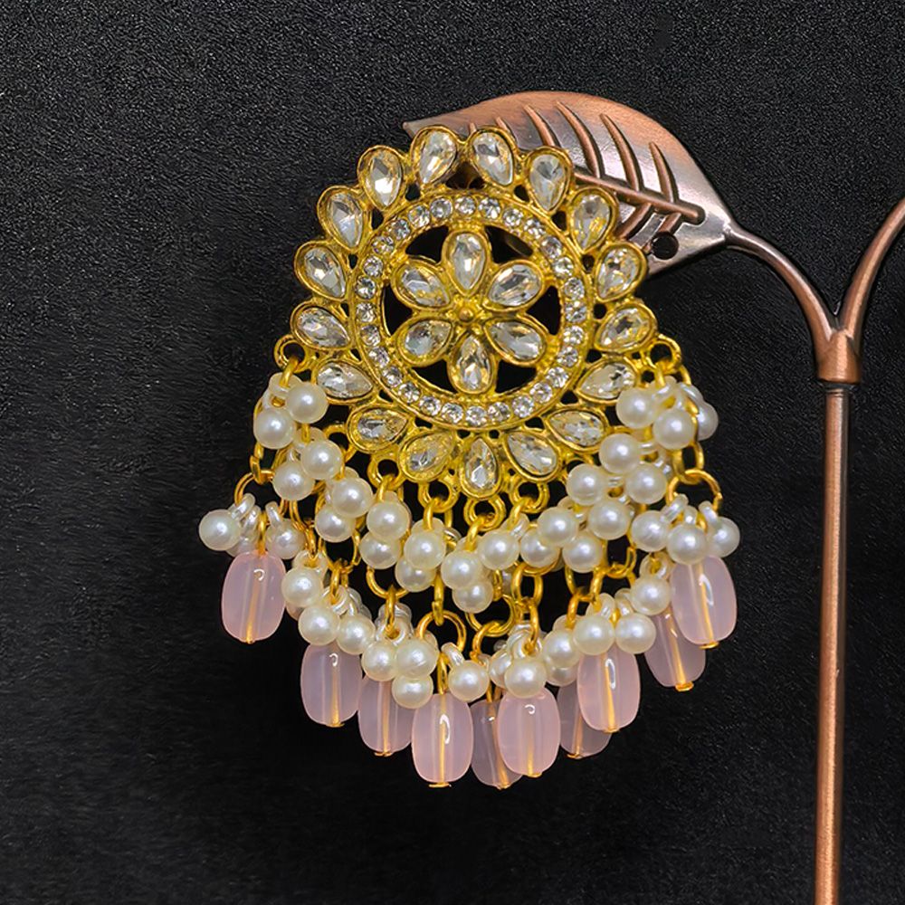 Gold plated traditional chandbali earrings – মহিলাদের জন্য রাজকীয় ফ্লোরাল কুন্দন ও ঝুমকা ইয়াররিং - Image 7
