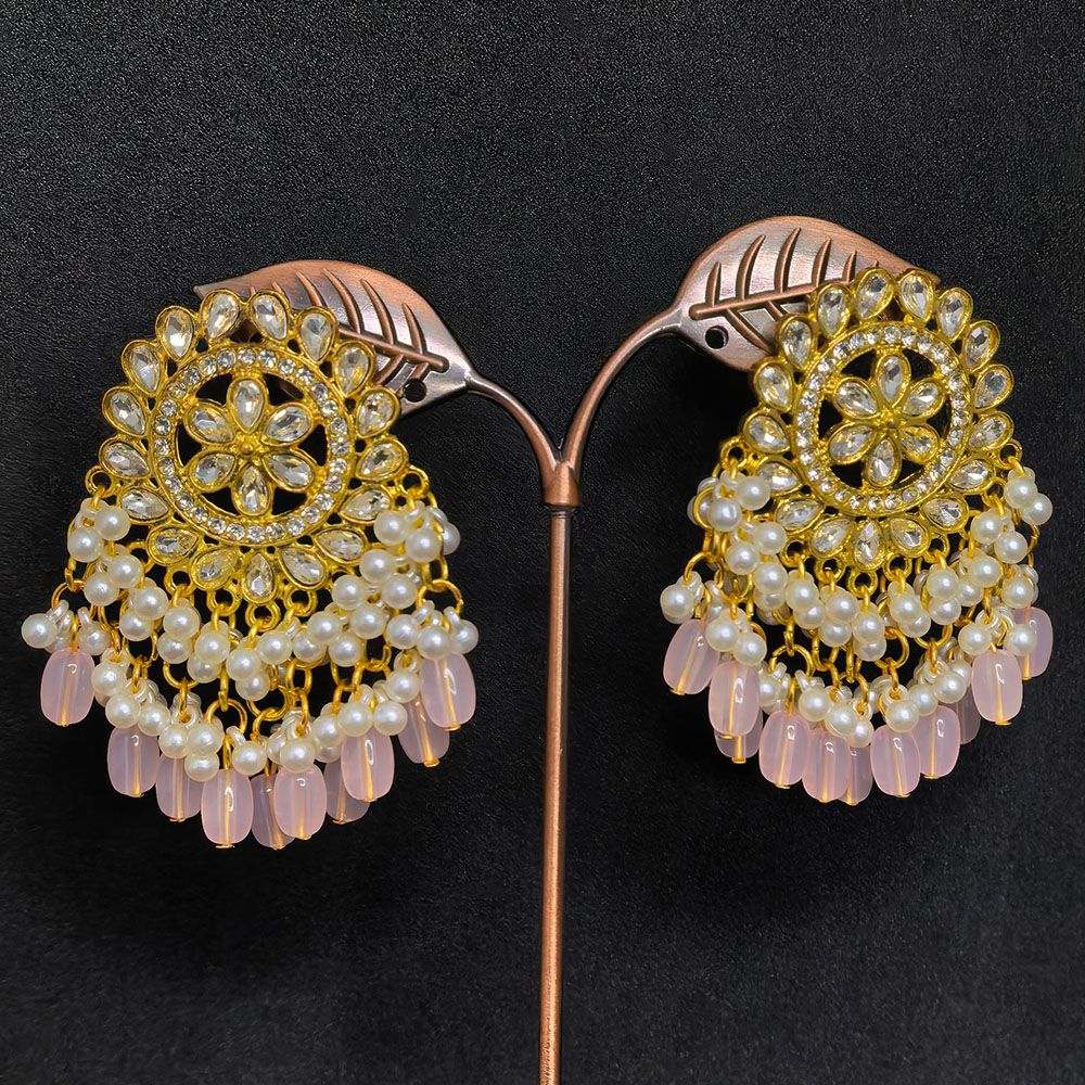 Gold plated pink color earrings for women with vibrant accents.