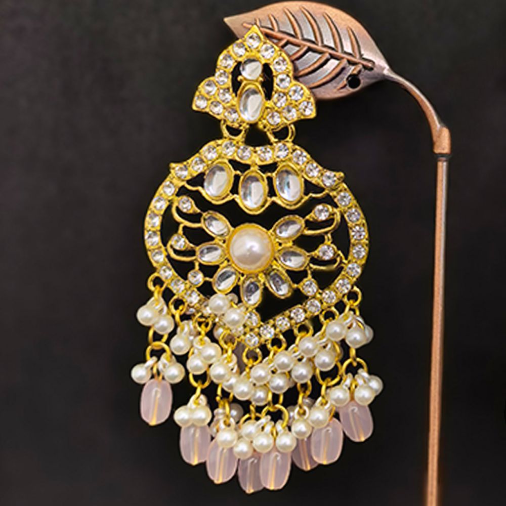 Gold plated kundan earrings with pearls – মহিলাদের জন্য রাজকীয় ফ্লোরাল কুন্দন ও ঝুমকা ইয়াররিং - Image 13