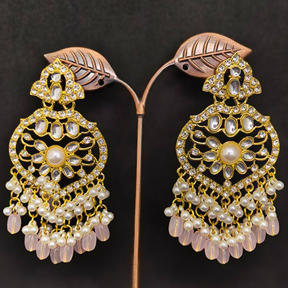 Gold plated kundan earrings with pearls – মহিলাদের জন্য রাজকীয় ফ্লোরাল কুন্দন ও ঝুমকা ইয়াররিং - Image 11