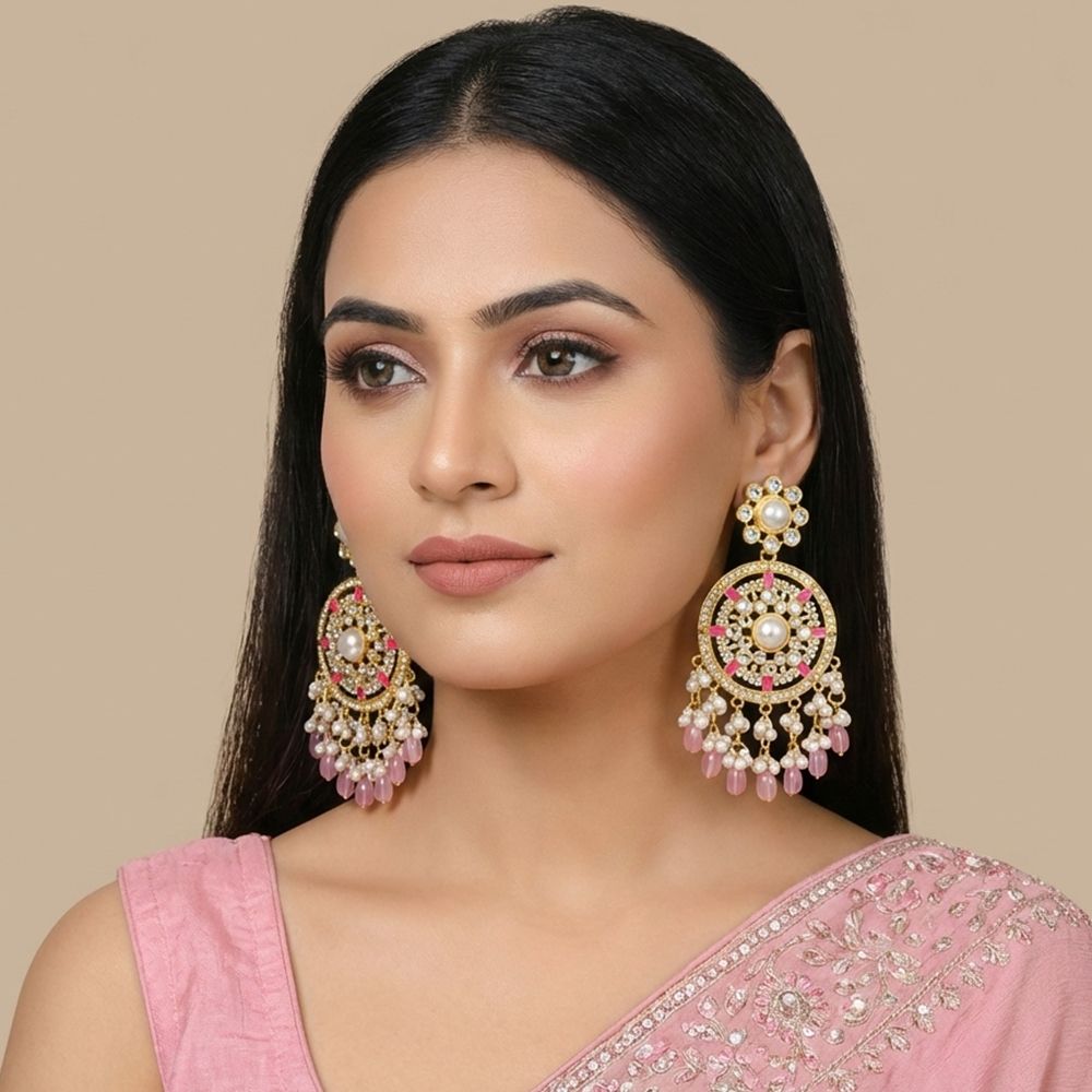 Gold plated kundan traditional earrings – মহিলাদের জন্য রাজকীয় চাঁদবালি ও ট্র্যাডিশনাল ইয়াররিং - Image 2