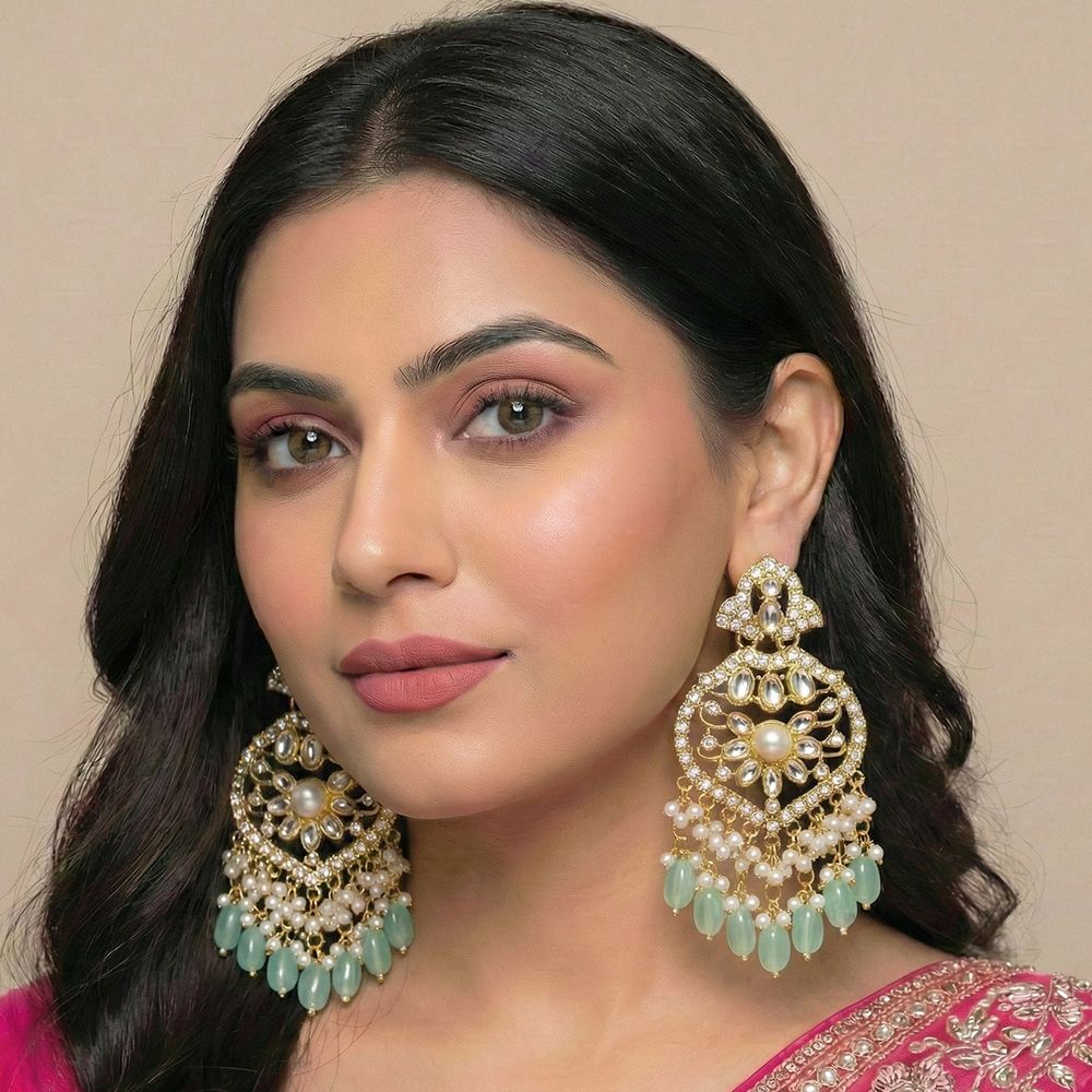 Gold plated traditional chandbali earrings – মহিলাদের জন্য রাজকীয় ফ্লোরাল কুন্দন ও ঝুমকা ইয়াররিং - Image 17