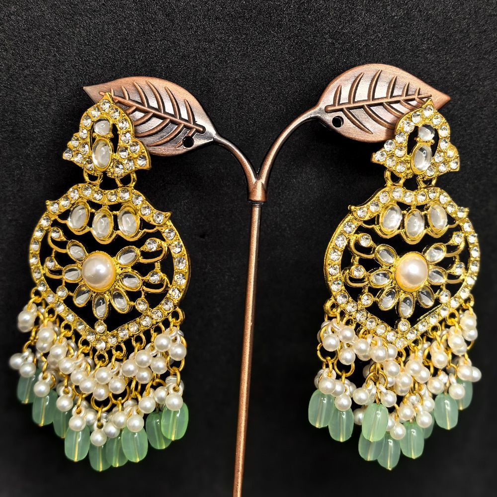 Gold plated kundan earrings with pearls – মহিলাদের জন্য রাজকীয় ফ্লোরাল কুন্দন ও ঝুমকা ইয়াররিং - Image 8