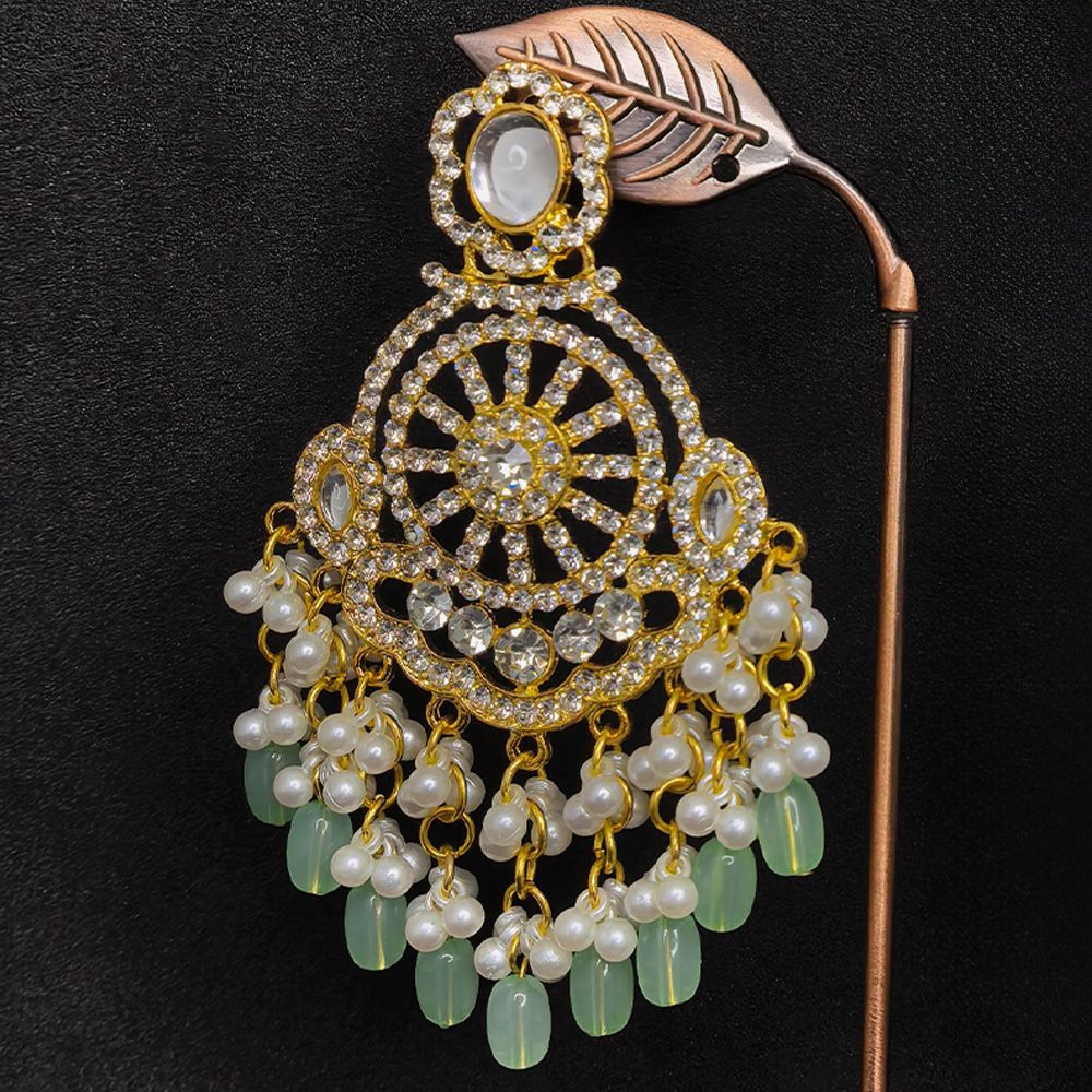 Gold plated kundan earrings with stones – মহিলাদের জন্য রাজকীয় কুন্দন ও পার্ল ডিজাইনার ইয়াররিং - Image 4
