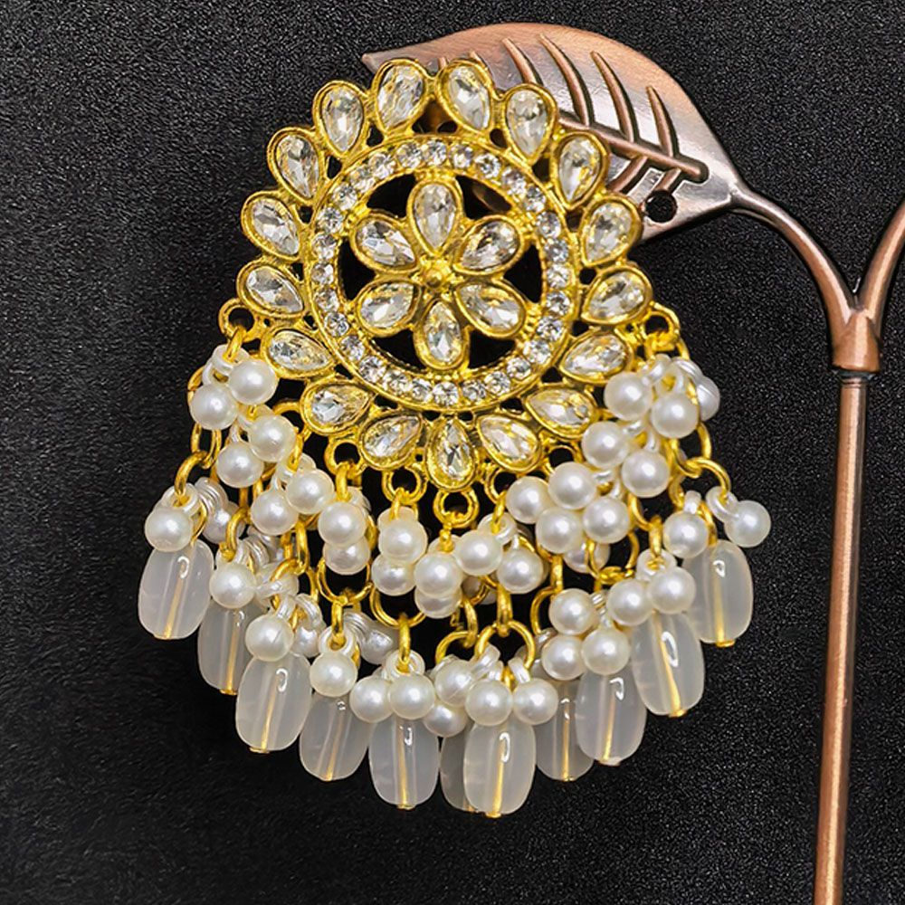 Gold plated traditional chandbali earrings – মহিলাদের জন্য রাজকীয় ফ্লোরাল কুন্দন ও ঝুমকা ইয়াররিং - Image 4