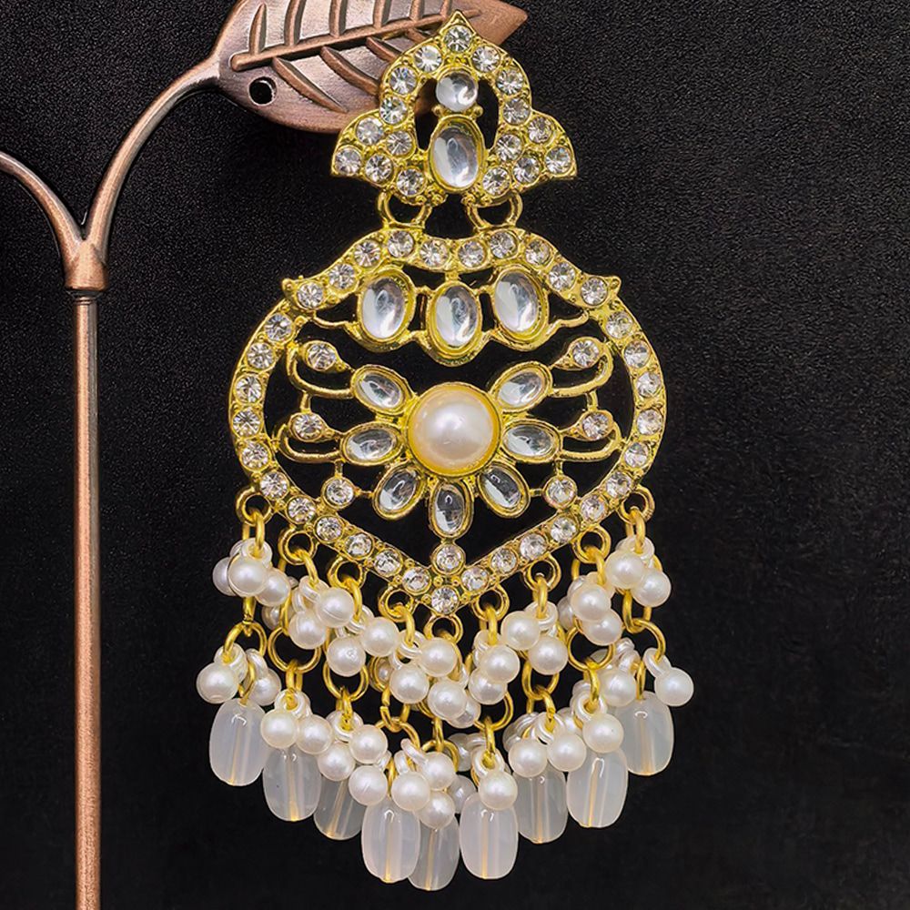 Gold plated kundan earrings with pearls – মহিলাদের জন্য রাজকীয় ফ্লোরাল কুন্দন ও ঝুমকা ইয়াররিং - Image 19