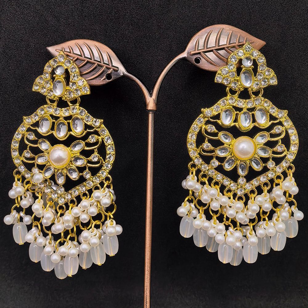 Gold plated kundan earrings with pearls – মহিলাদের জন্য রাজকীয় ফ্লোরাল কুন্দন ও ঝুমকা ইয়াররিং - Image 17
