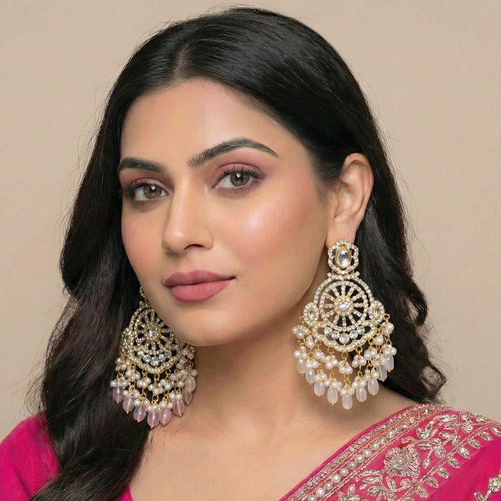 Gold plated kundan earrings with stones – মহিলাদের জন্য রাজকীয় কুন্দন ও পার্ল ডিজাইনার ইয়াররিং - Image 2