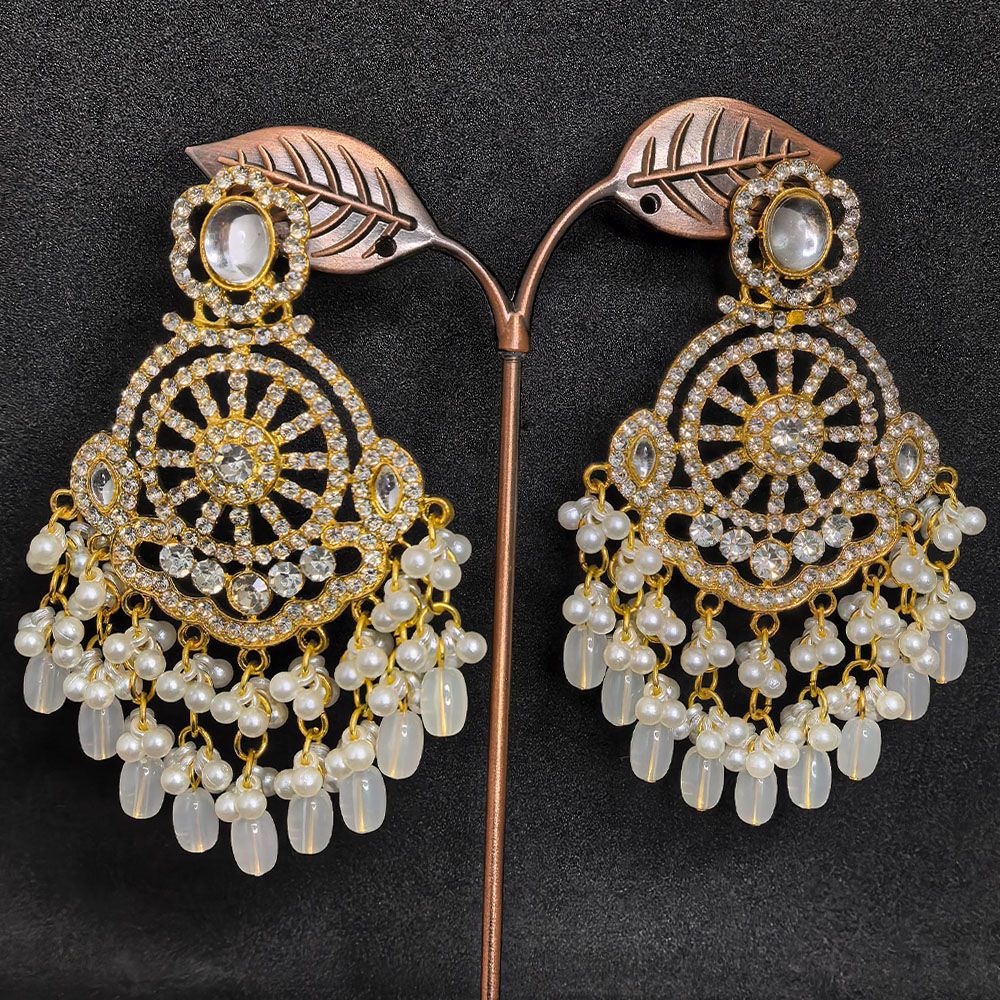 Gold plated kundan earrings in off white color for women.