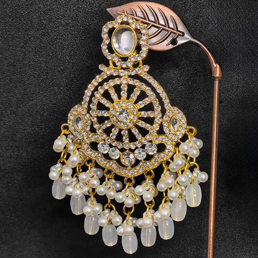 Gold plated kundan earrings with stones – মহিলাদের জন্য রাজকীয় কুন্দন ও পার্ল ডিজাইনার ইয়াররিং - Image 3