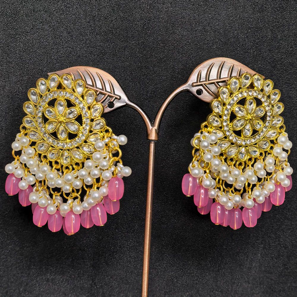 Gold plated traditional chandbali earrings – মহিলাদের জন্য রাজকীয় ফ্লোরাল কুন্দন ও ঝুমকা ইয়াররিং