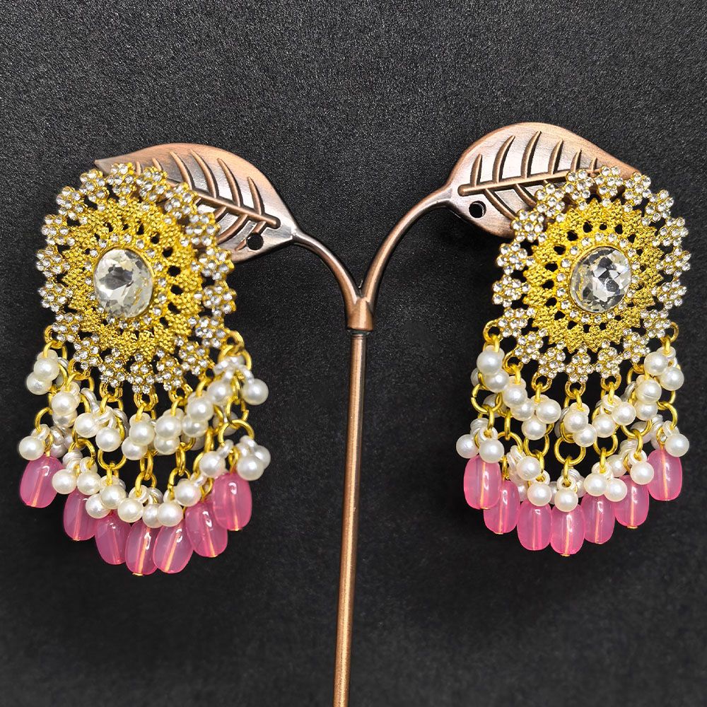 Gold plated traditional earrings with pearls -মহিলাদের জন্য রাজকীয় ফ্লোরাল ও স্টেটমেন্ট ইয়াররিং