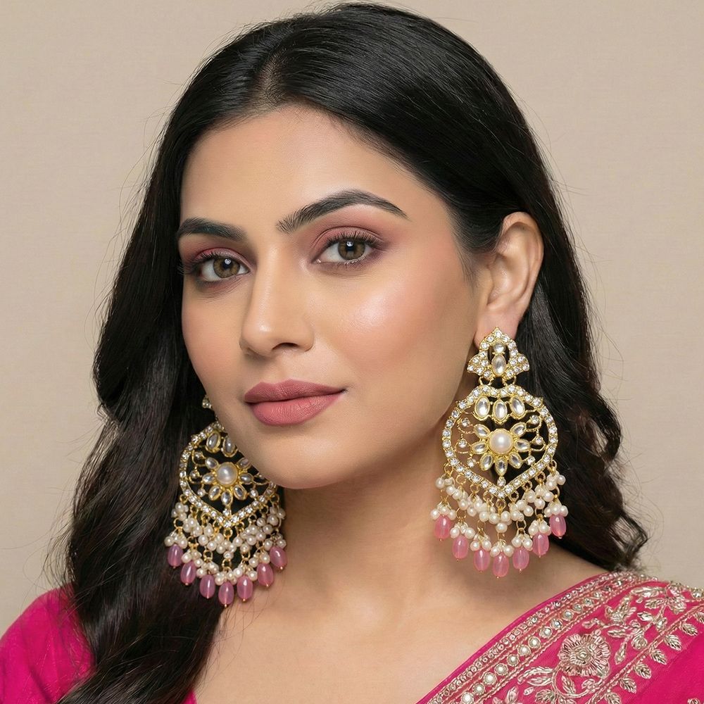Gold plated kundan earrings with pearls – মহিলাদের জন্য রাজকীয় ফ্লোরাল কুন্দন ও ঝুমকা ইয়াররিং - Image 14