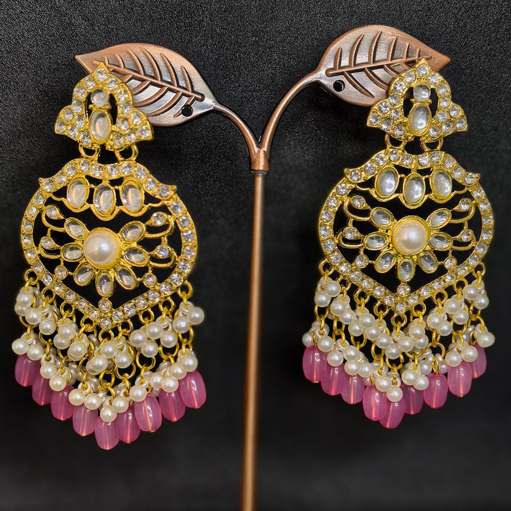 Gold plated kundan earrings with pearls – মহিলাদের জন্য রাজকীয় ফ্লোরাল কুন্দন ও ঝুমকা ইয়াররিং