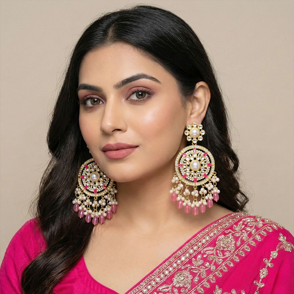 Gold plated kundan traditional earrings – মহিলাদের জন্য রাজকীয় চাঁদবালি ও ট্র্যাডিশনাল ইয়াররিং - Image 6