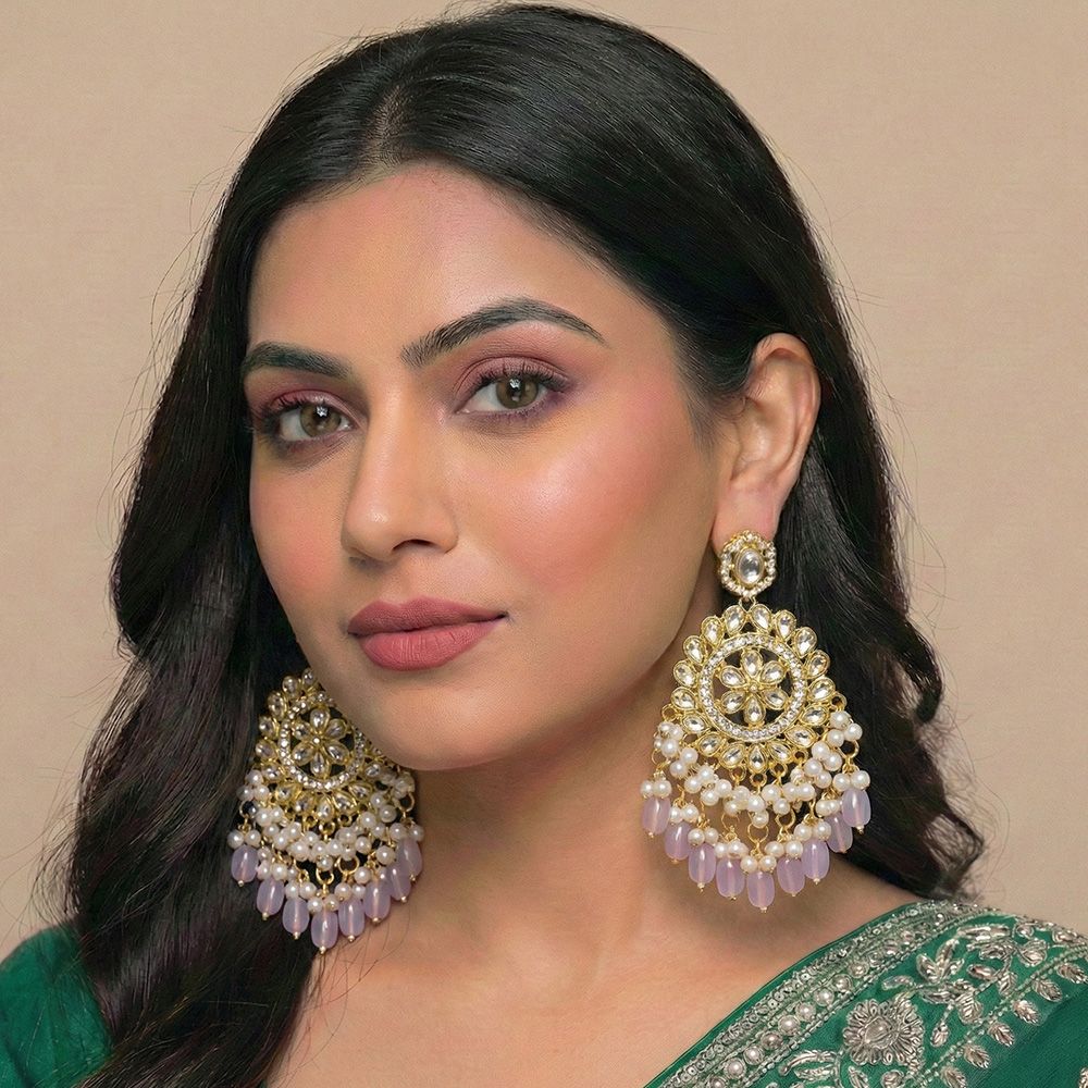 Gold plated traditional chandbali earrings – মহিলাদের জন্য রাজকীয় ফ্লোরাল কুন্দন ও ঝুমকা ইয়াররিং - Image 15