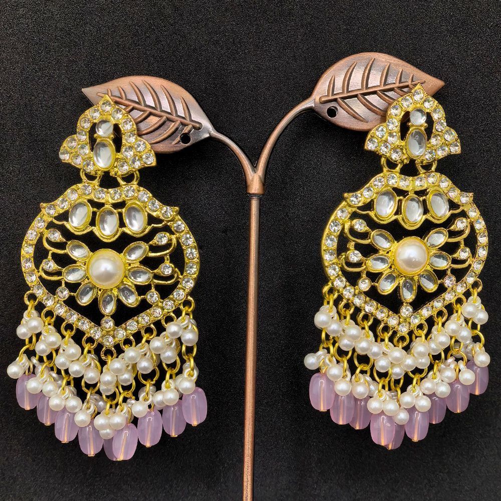 Gold plated kundan earrings with pearls – মহিলাদের জন্য রাজকীয় ফ্লোরাল কুন্দন ও ঝুমকা ইয়াররিং - Image 6