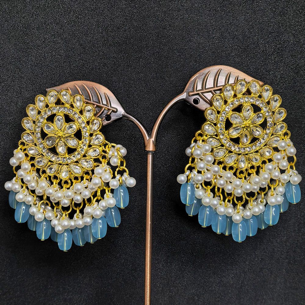 Gold plated sky blue color earrings for women for a trendy look.