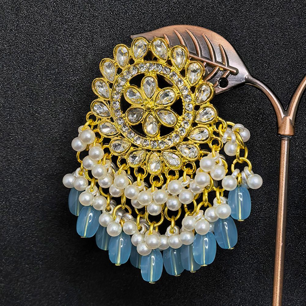 Gold plated traditional chandbali earrings – মহিলাদের জন্য রাজকীয় ফ্লোরাল কুন্দন ও ঝুমকা ইয়াররিং - Image 12