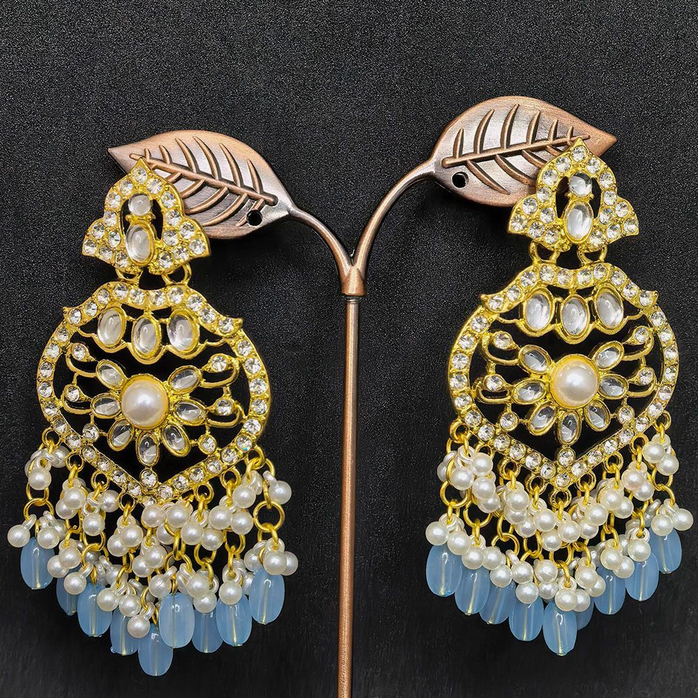 Gold plated kundan earrings with pearls – মহিলাদের জন্য রাজকীয় ফ্লোরাল কুন্দন ও ঝুমকা ইয়াররিং - Image 3