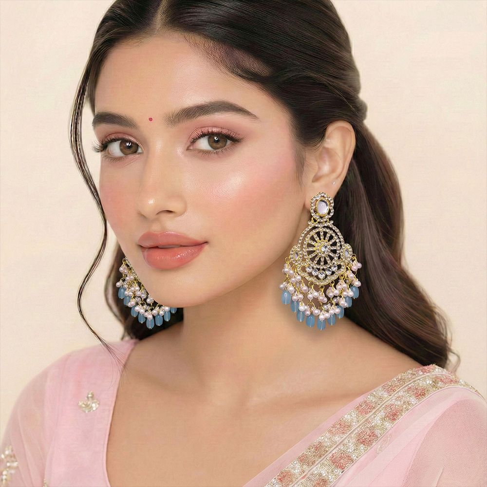 Gold plated kundan earrings with stones – মহিলাদের জন্য রাজকীয় কুন্দন ও পার্ল ডিজাইনার ইয়াররিং - Image 8