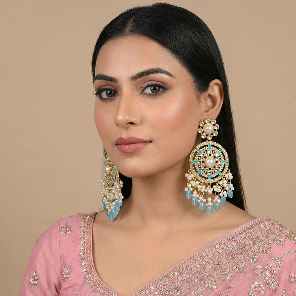 Gold plated kundan traditional earrings – মহিলাদের জন্য রাজকীয় চাঁদবালি ও ট্র্যাডিশনাল ইয়াররিং - Image 8