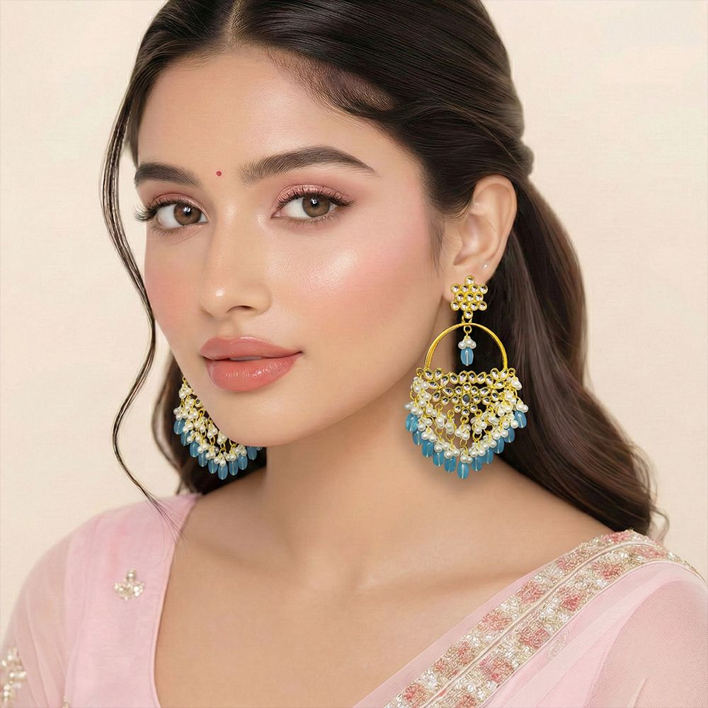 Gold-plated fashion stud earrings – মহিলাদের জন্য কুন্দন স্টাইল চ্যান্ডেলিয়ার ইয়াররিং - Image 14