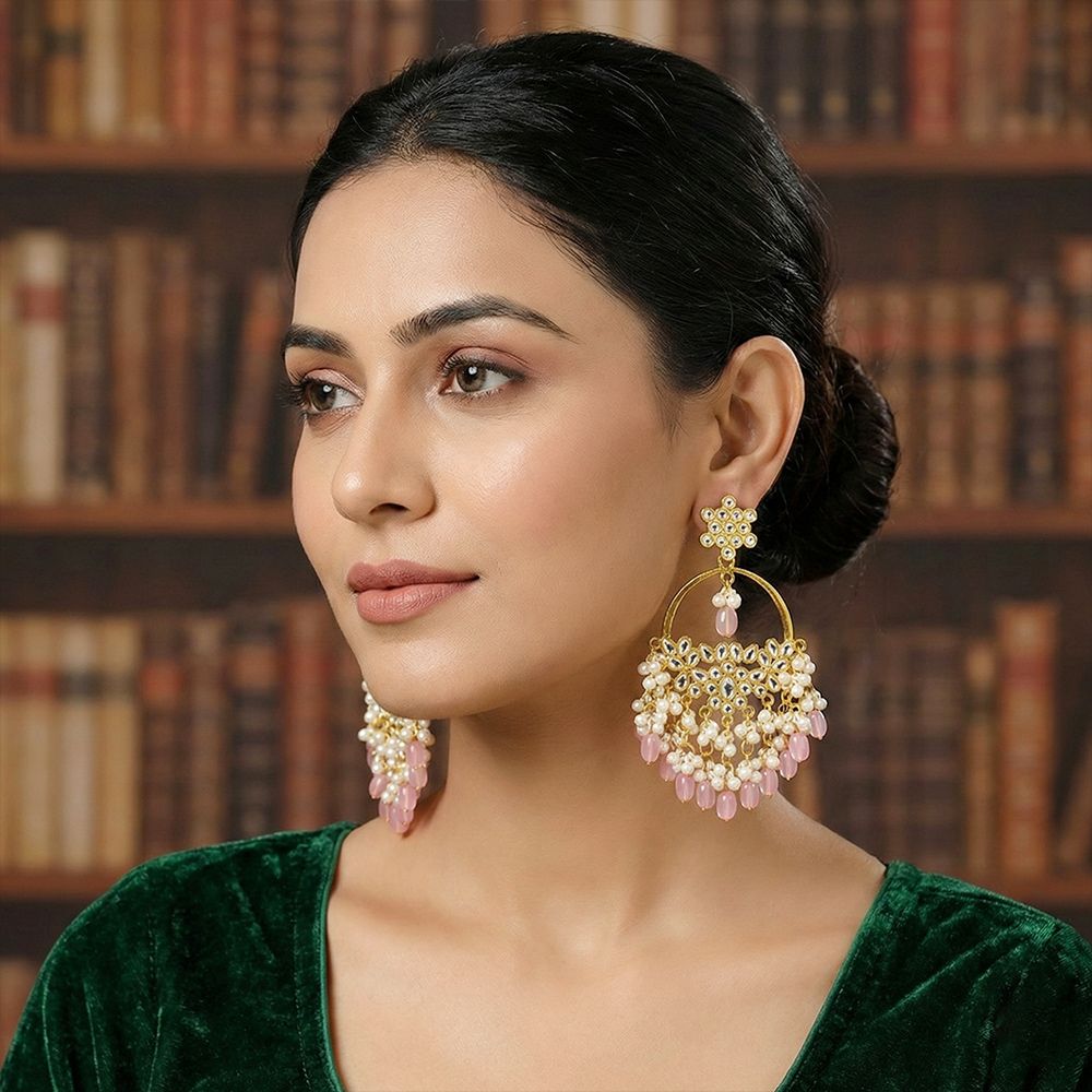 Gold-plated fashion stud earrings – মহিলাদের জন্য কুন্দন স্টাইল চ্যান্ডেলিয়ার ইয়াররিং - Image 6