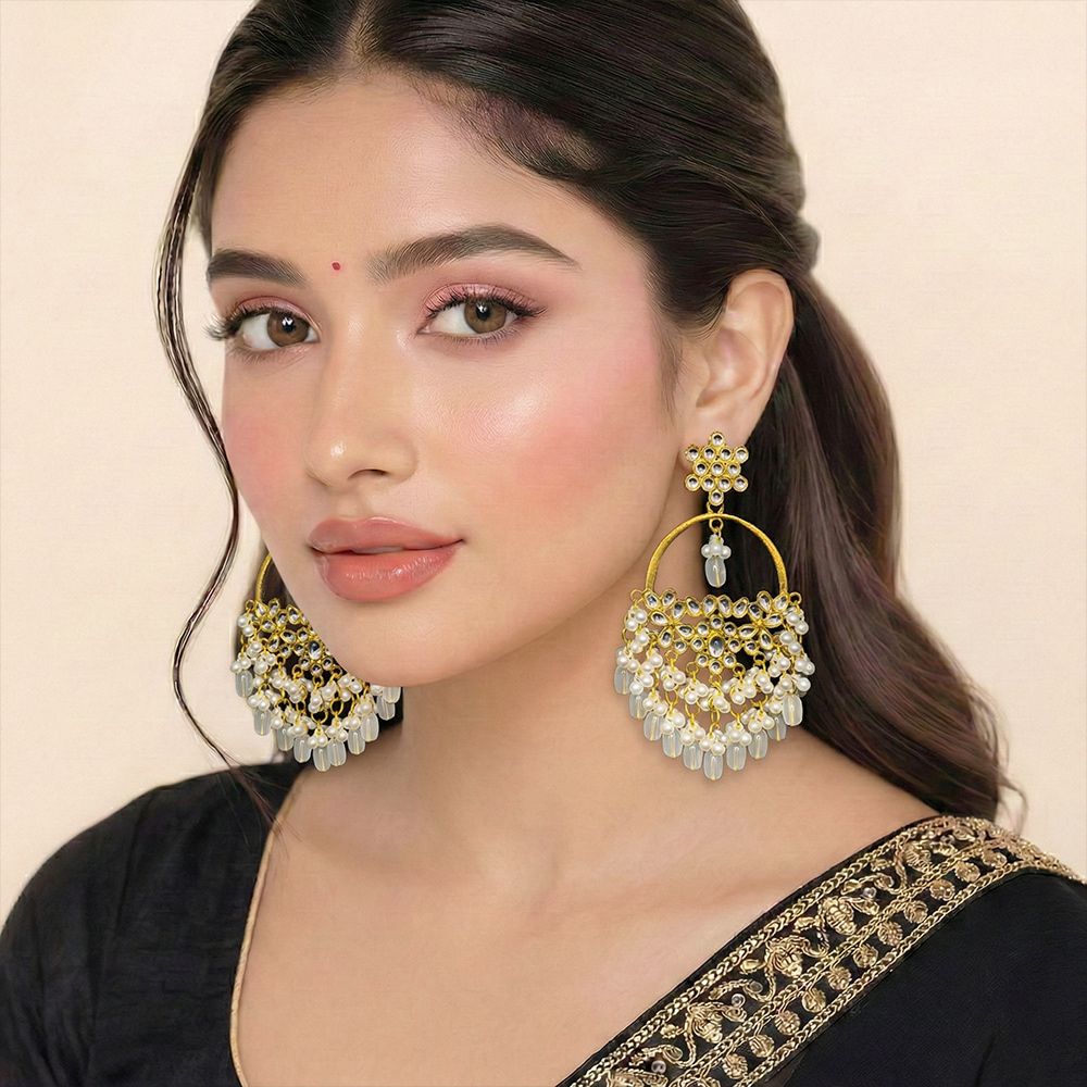 Gold-plated fashion stud earrings – মহিলাদের জন্য কুন্দন স্টাইল চ্যান্ডেলিয়ার ইয়াররিং - Image 12
