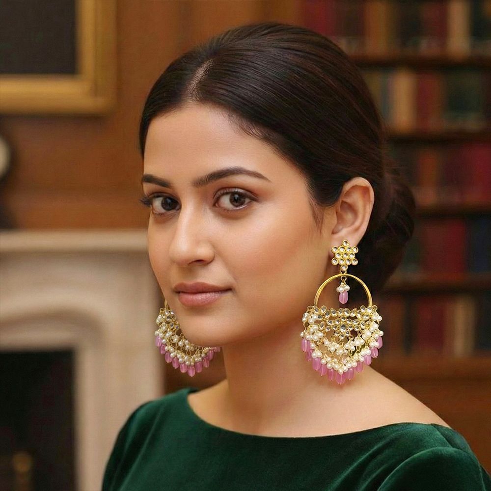 Gold-plated fashion stud earrings – মহিলাদের জন্য কুন্দন স্টাইল চ্যান্ডেলিয়ার ইয়াররিং - Image 8