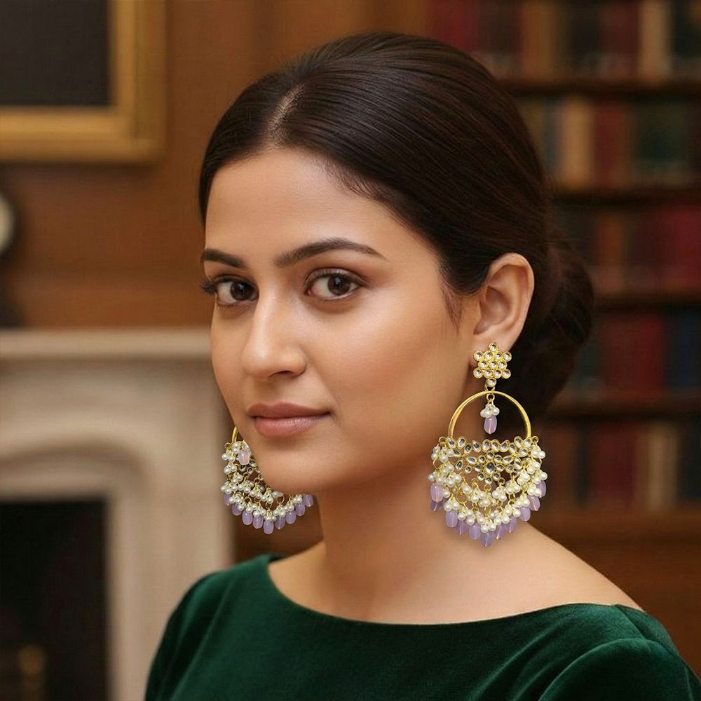 Gold-plated fashion stud earrings – মহিলাদের জন্য কুন্দন স্টাইল চ্যান্ডেলিয়ার ইয়াররিং - Image 2