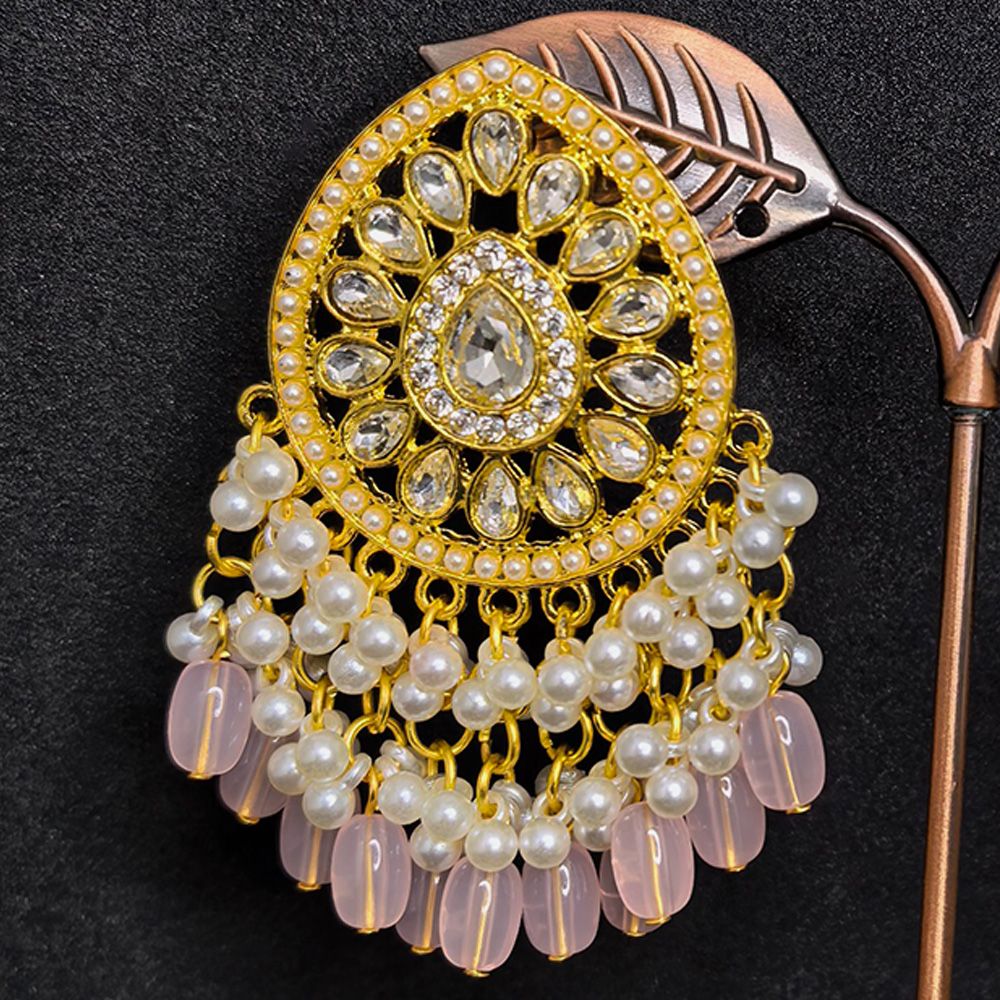 Gold plated traditional jhumka earrings – মহিলাদের জন্য রাজকীয় ওভাল শেপ কুন্দন ও পার্ল ঝুমকা - Image 9