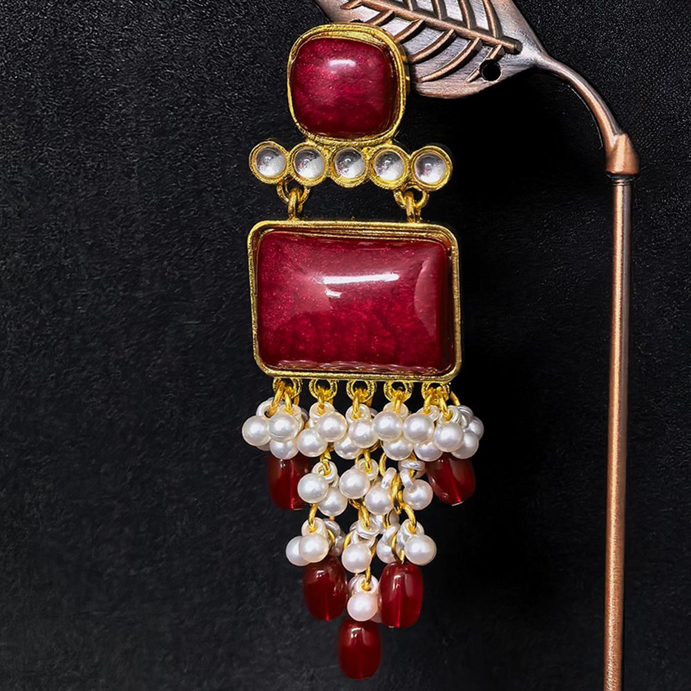 Pearl drop earrings for women with stones – মহিলাদের ফ্যাশনেবল স্টোন ও পার্ল ড্যাংলিং ইয়াররিং - Image 21