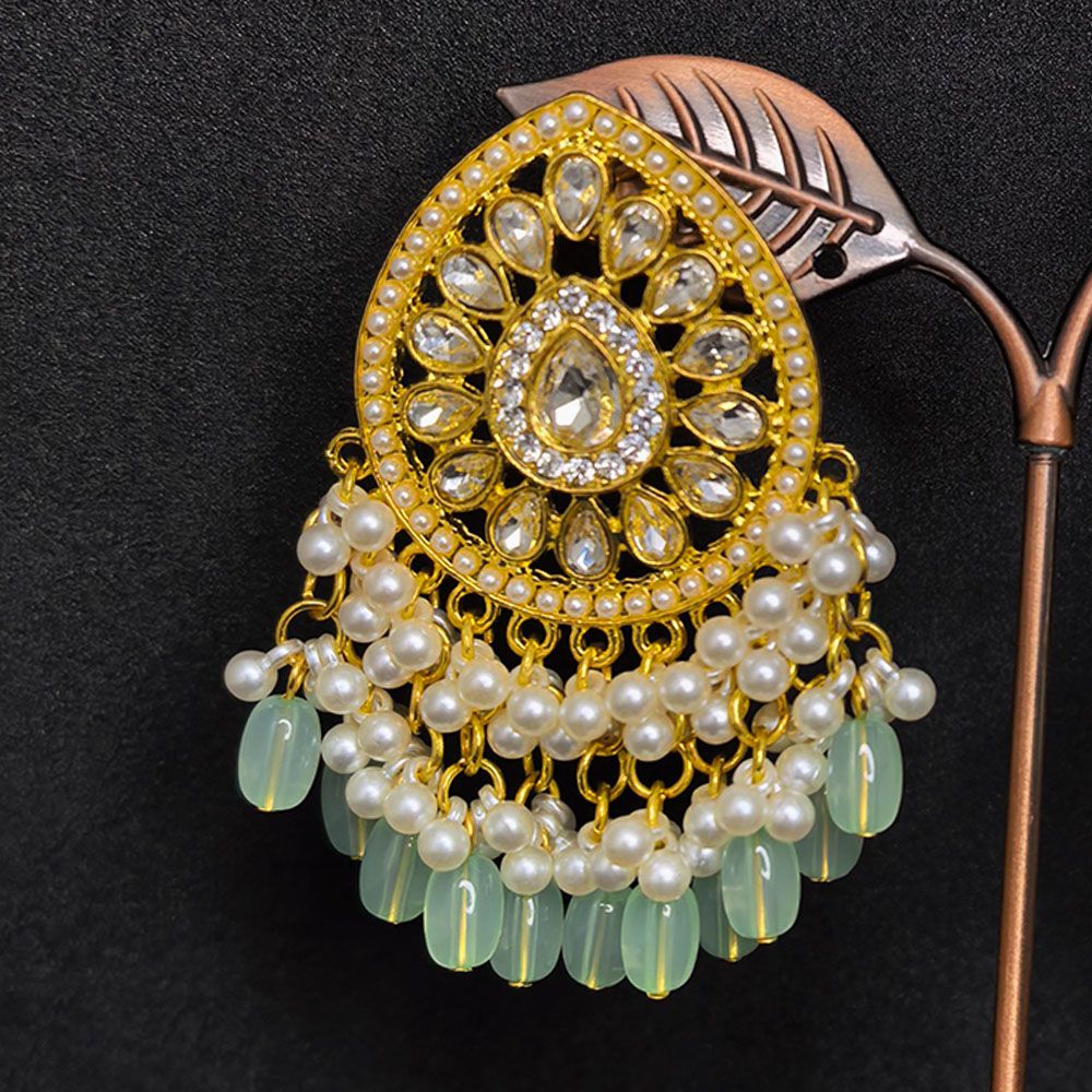 Gold plated traditional jhumka earrings – মহিলাদের জন্য রাজকীয় ওভাল শেপ কুন্দন ও পার্ল ঝুমকা - Image 15
