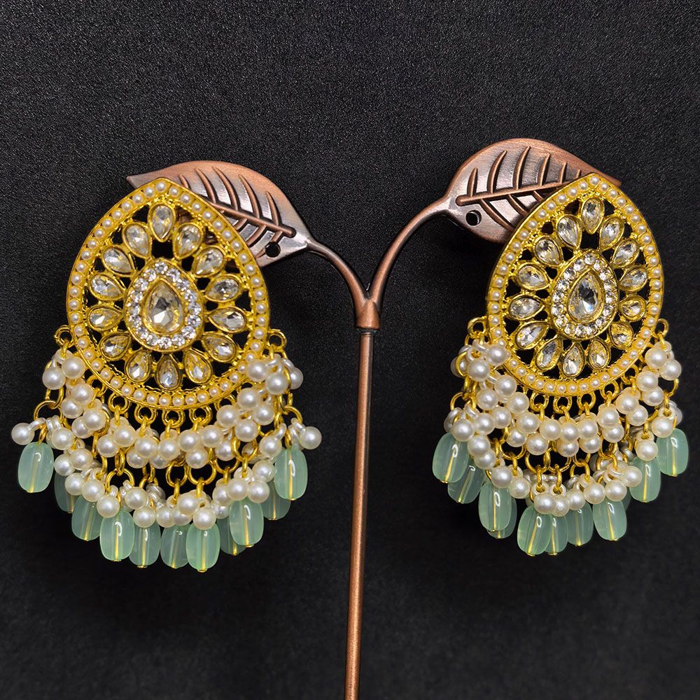 Mint color oval shape earrings for women with elegant gold plating.