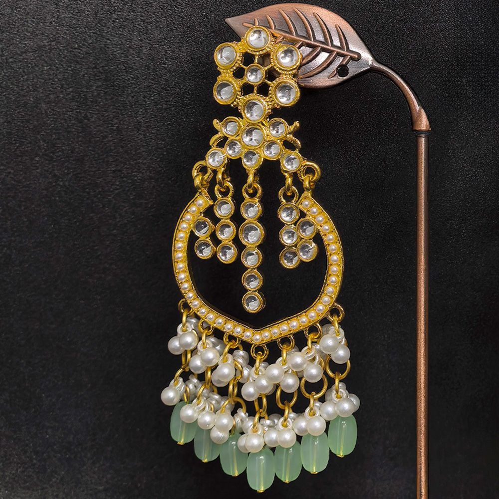 Kundan jhumka earrings with pearls – মহিলাদের জন্য রাজকীয় কুন্দন ও পার্ল লেয়ারড ঝুমকা - Image 12