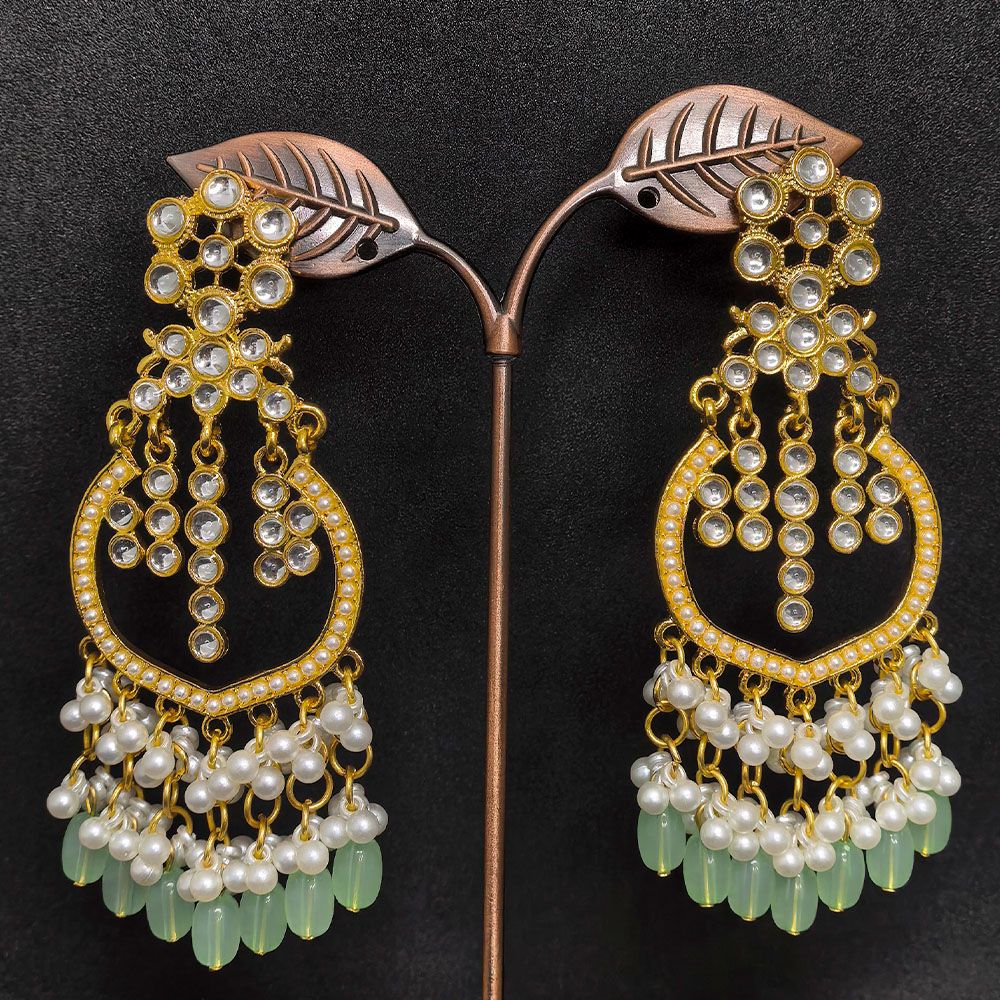 Mint color kundan earrings with detailed craftsmanship for women.
